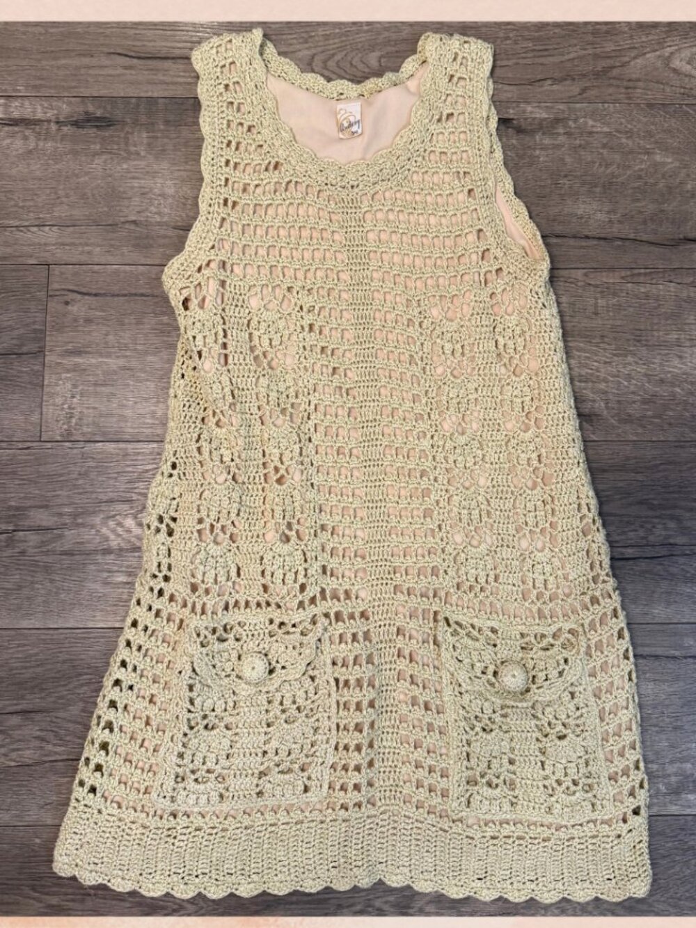 Audrey 3+1 Boho Beige Crochet Gold Flecked Tank Mini Dress